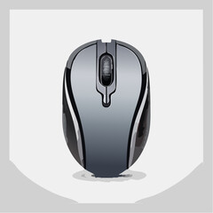 Minimal vector of a wireless grey computer mouse, centered and crisp on white.