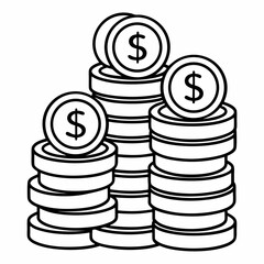 Growing Stack of Dollar Coins Illustration for Coloring Book Financial Growth and Educational Resources Design