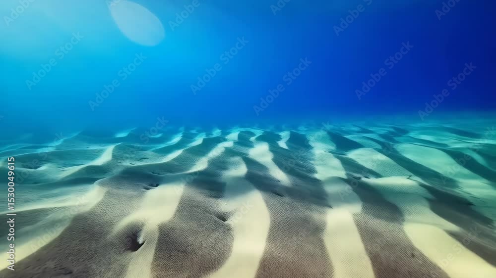 Aufkleber underwater scene showing sunlight filtering through blue ocean water onto rippled sand creating an a