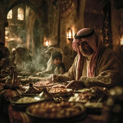Middle Eastern Man Serving Food at a Feast