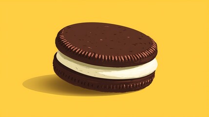 Minimal Chocolate Sandwich Cookie with Cream Filling on Yellow Background – 3D Render Style