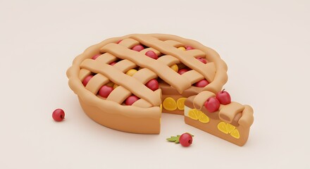 Cherry Pie Cartoon Illustration with Slice Cut Out
