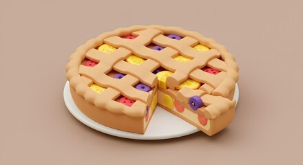 Playful Pie: Colorful Sweet Treat on White Plate