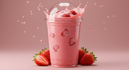 Strawberry Smoothie Splash: Refreshing Pink Beverage