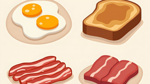 Breakfast Foods Collage Featuring Eggs. Bacon. Toast. and Pork Meat
