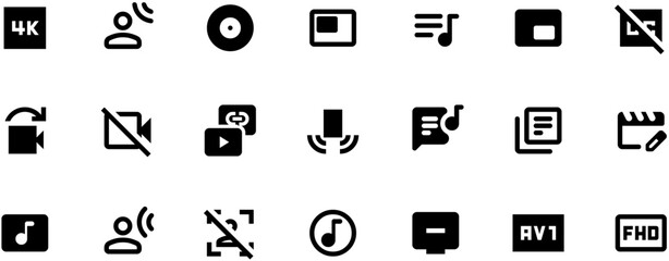 Black vector icons for video editing: close