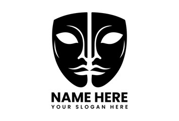 Intertwined black silhouettes of classic comedy and tragedy theatrical masks on a white background. Entertainment concept