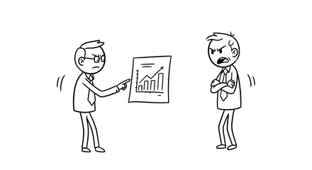 Businessman presenting bad graph to angry colleague