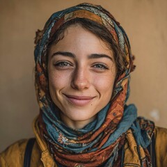 Smiling Woman in Headscarf Portrait