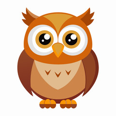 Cartoon Owl Vector Illustration with Big Eyes on a White Background for Graphic Design Projects