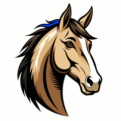 Detailed horse head drawing illustration for banner or advertisement with grayscale and CMYK color elements