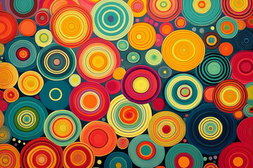 Vibrant Retro Psychedelic Abstract Circles Pattern Background