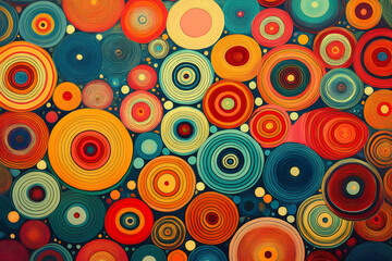 Vibrant Retro Psychedelic Abstract Circles Pattern Background