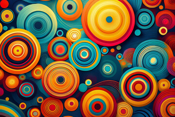 Vibrant Retro Psychedelic Abstract Circles Pattern Background