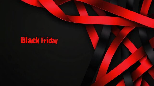 Elegant black and red ribbon design on black background with "black friday" text highlighting big sale event