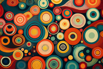 Textured retro abstract circles seamless pattern