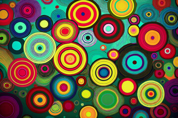 Vibrant Retro Psychedelic Abstract Circles Pattern Background
