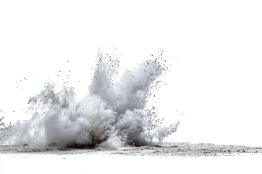 Dramatic grey powder explosion with fine particles and dynamic cloud formation