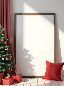 Christmas Interior Design Background. Stylish Frame Mockup.