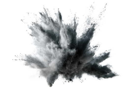 Dynamic Explosion of Dark Powder with Scattered Particles and Dramatic Lighting