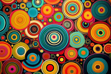 	Classic 70s groovy psychedelic circles seamless pattern