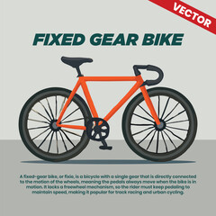 Fixed gear bike vector infographic including explanation