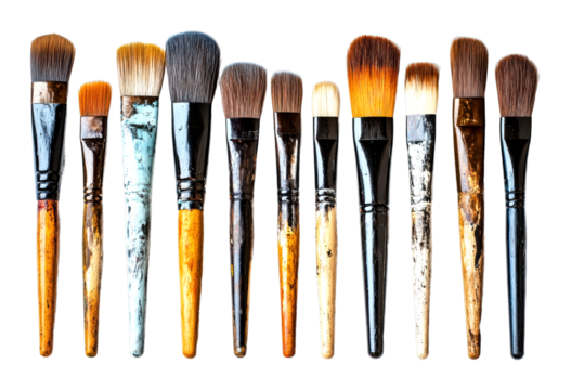 Artistic painting brushes collection studio bright lighting creativity isolated on transparent background