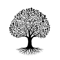 Naklejka premium Black Tree Graphic Stock Market Symbols Dollar Signs Arrows