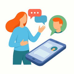 Flat Style Detailed Woman with Smartphone Communication Technology Illustration