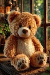 A soft brown teddy bear sitting with its back turned on a sunlit wooden floor. Warm and nostalgic, perfect for emotional storytelling, childhood memory, or quiet moments of reflection.