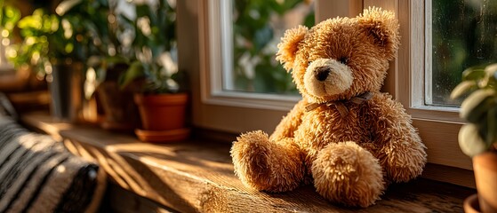 A soft brown teddy bear sitting with its back turned on a sunlit wooden floor. Warm and nostalgic, perfect for emotional storytelling, childhood memory, or quiet moments of reflection.