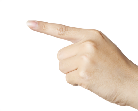 Woman's hand pointing left isolated on a white background png ai generated