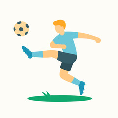 Flat Style Colorful Soccer Player Kicking Ball with Grass Illustration