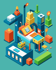 A factory using digital manufacturing technologies such as 3D printing to reduce the amount of physical waste produced during production.. Vector illustration