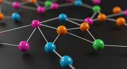 Obraz premium Colorful Interconnected Network of Spheres and Lines - Abstract Connection Concept