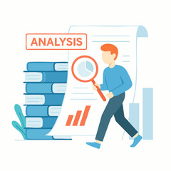 Flat Style Detailed Business Analysis Report with Magnifying Glass Illustration