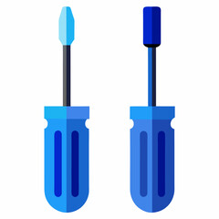 Two blue screwdrivers illustration different shades on a white background vector design tool icon