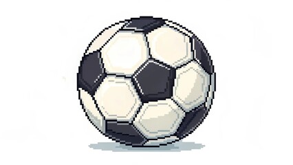 Fototapeta premium Pixel Art of Classic Black and White Soccer Ball on White Background – 8-Bit Style Illustration