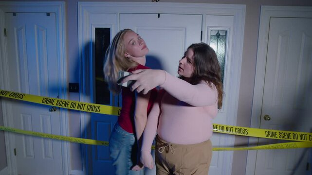 doing a selfie at crime scene