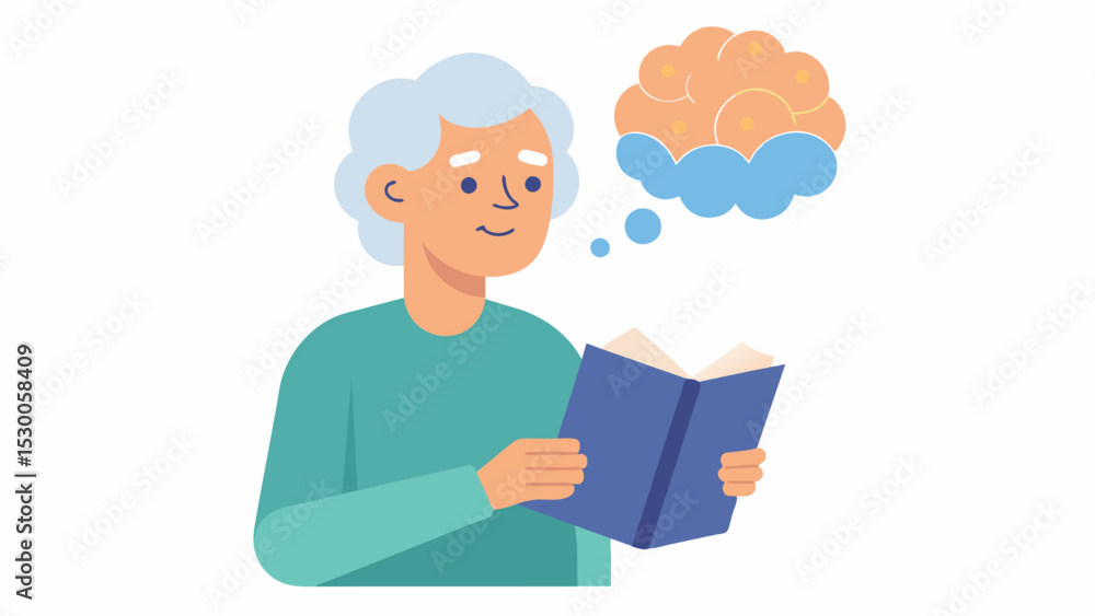 Poster as the elderly person reads their brain is constantly working to process the information and connect