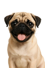 Obraz premium Smiling Pug Dog PNG Close-Up on Transparent Background – Cute Realistic Clipart for Pet Branding and Sticker Design 