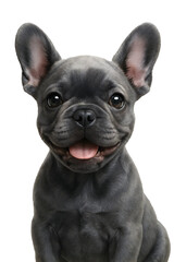 Smiling French Bulldog Puppy PNG on Transparent Background &ndash; Realistic Black Dog Clipart Close-Up for Pet Branding and Design
