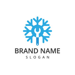 Air Conditioning Logo, HVAC Logo Concept with Fire Heating Cooling Snowflake Conditioning symbol