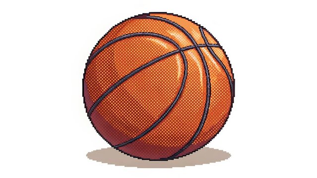 Orange Basketball Pixel Art &ndash; Retro 8-Bit Sports Ball with Seam Lines on White Background
