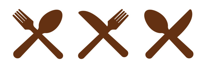 Spoon, fork and knife set icons vector illustration on white background. cutlery or flatware consisting of a knife fork and spoon for meal solid or glyph icon.