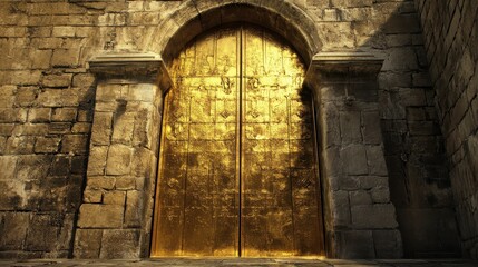 Eastern Gate of Jerusalem's Old City Wall. Iconic Golden Gateway on the Eastern Side