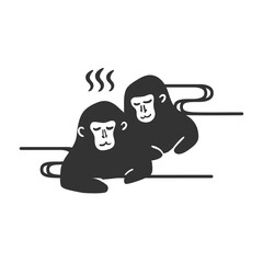 Transparent background hot spring monkey clipart – cute monkey in onsen minimalist illustration