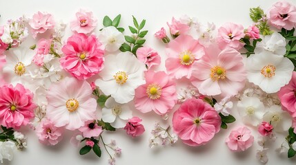 Delicate pink and white flower arrangement on a pristine white backdrop