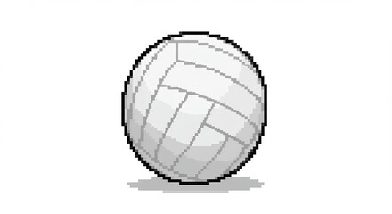 White Volleyball Pixel Art – Retro 8-Bit Sports Ball with Curved Seams on Minimal Background
