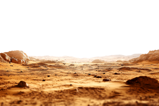 Exploration of mars landscape planetary surface high-resolution sci-fi environment upward isolated on transparent background